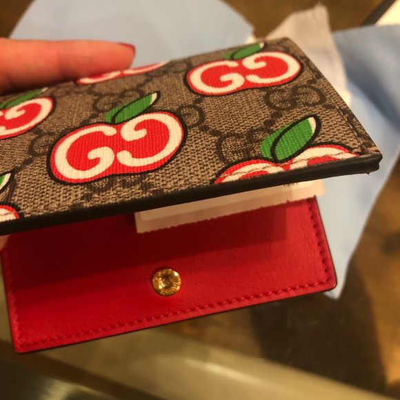 Gucci GG Supreme Monogram Apple Print Card Case Wallet in Tan NEW IN BOX - Picture 4 of 5